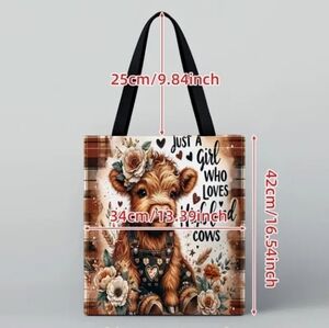 Floral Highland Cow Print Tote Bag Nwot